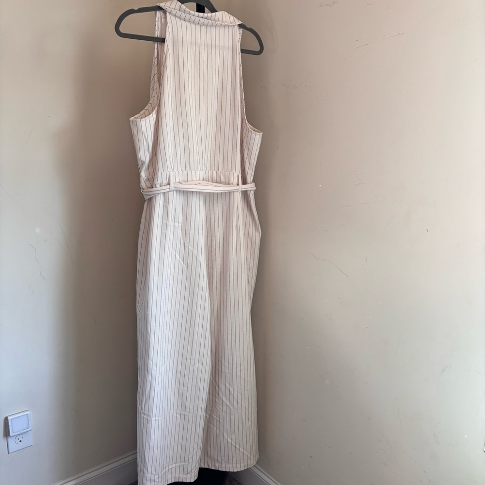 a new day White Pinstripe Sleeveless V-Neck Wide-Leg Jumpsuit - Picture 7 of 9